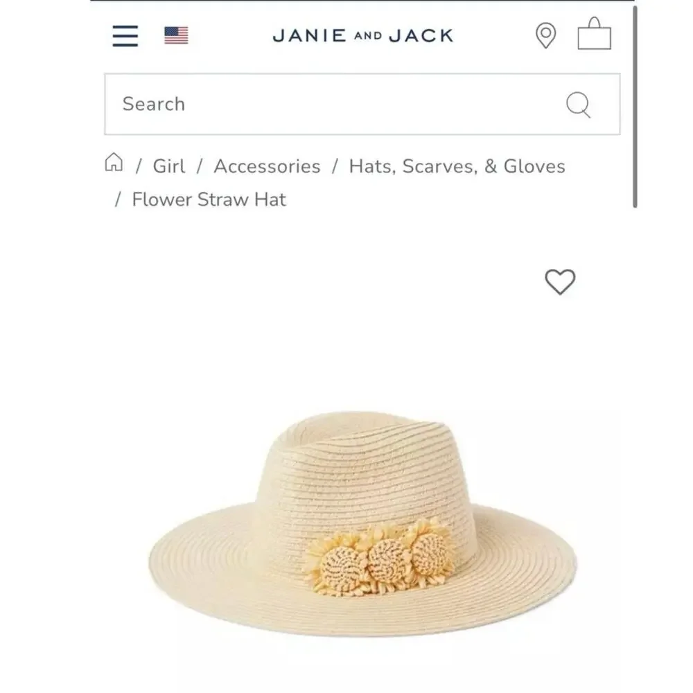 NWOT Janie and Jack Flower Straw Hat Kids 6-8yo
